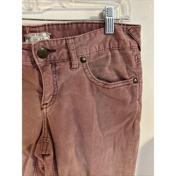 Free People PINK Skinny Corduroy Pants 30 Cotton Blend Retro Spring Lightweight - Picture 3 of 7
